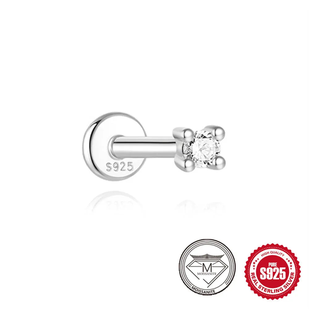 S925 sterling silver stud earrings with petal diamond geometric designs in platinum plating