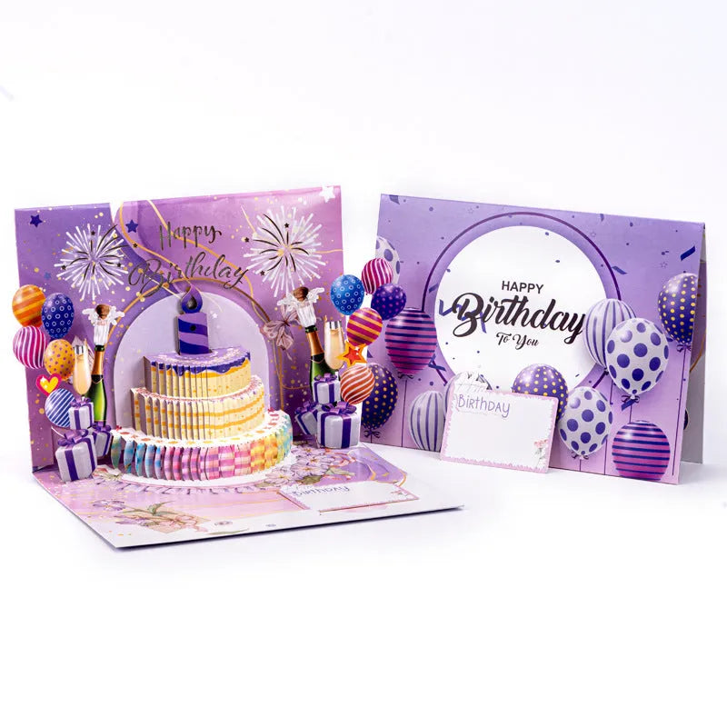 Three-dimensional cake design Chinese ink style greeting card showing manual folding construction