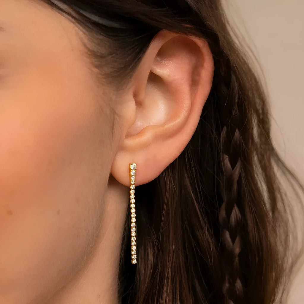 Geometric Chinese style zircon earrings in stainless steel with gold colour finish