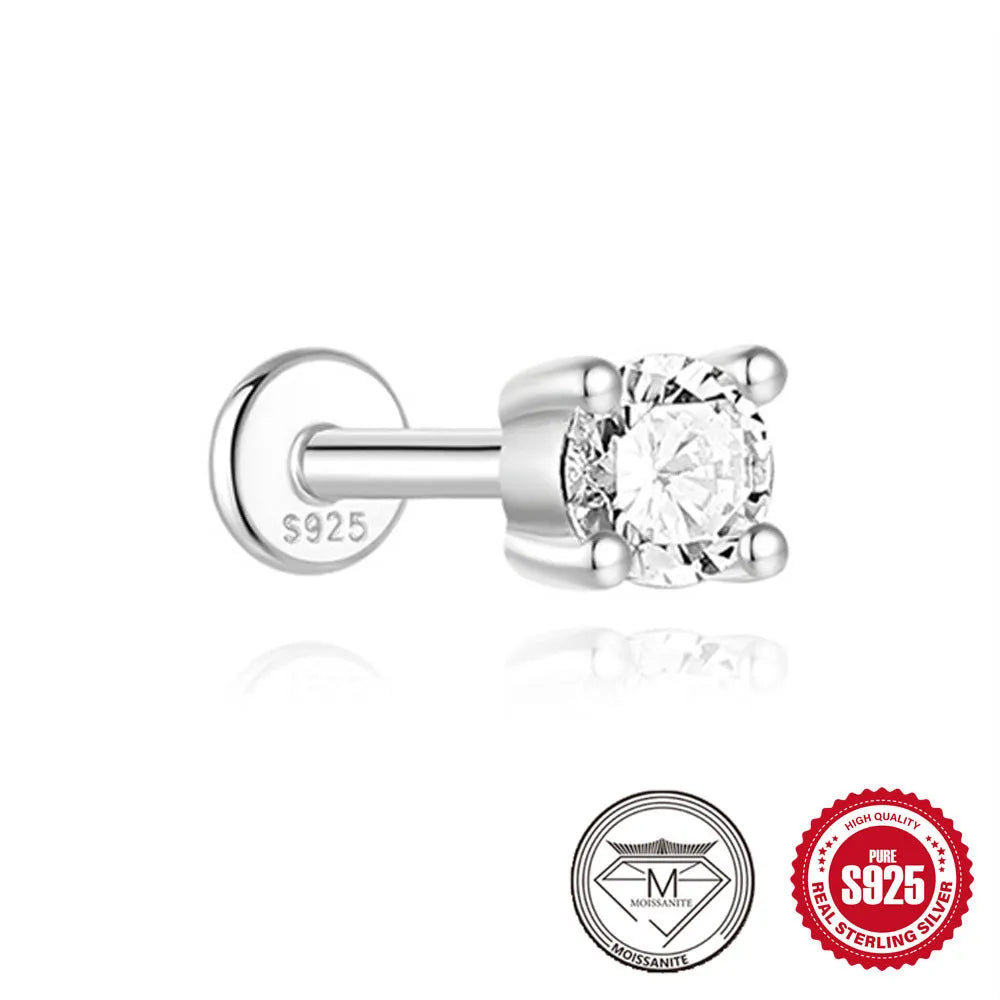 S925 sterling silver stud earrings with petal diamond geometric designs in platinum plating