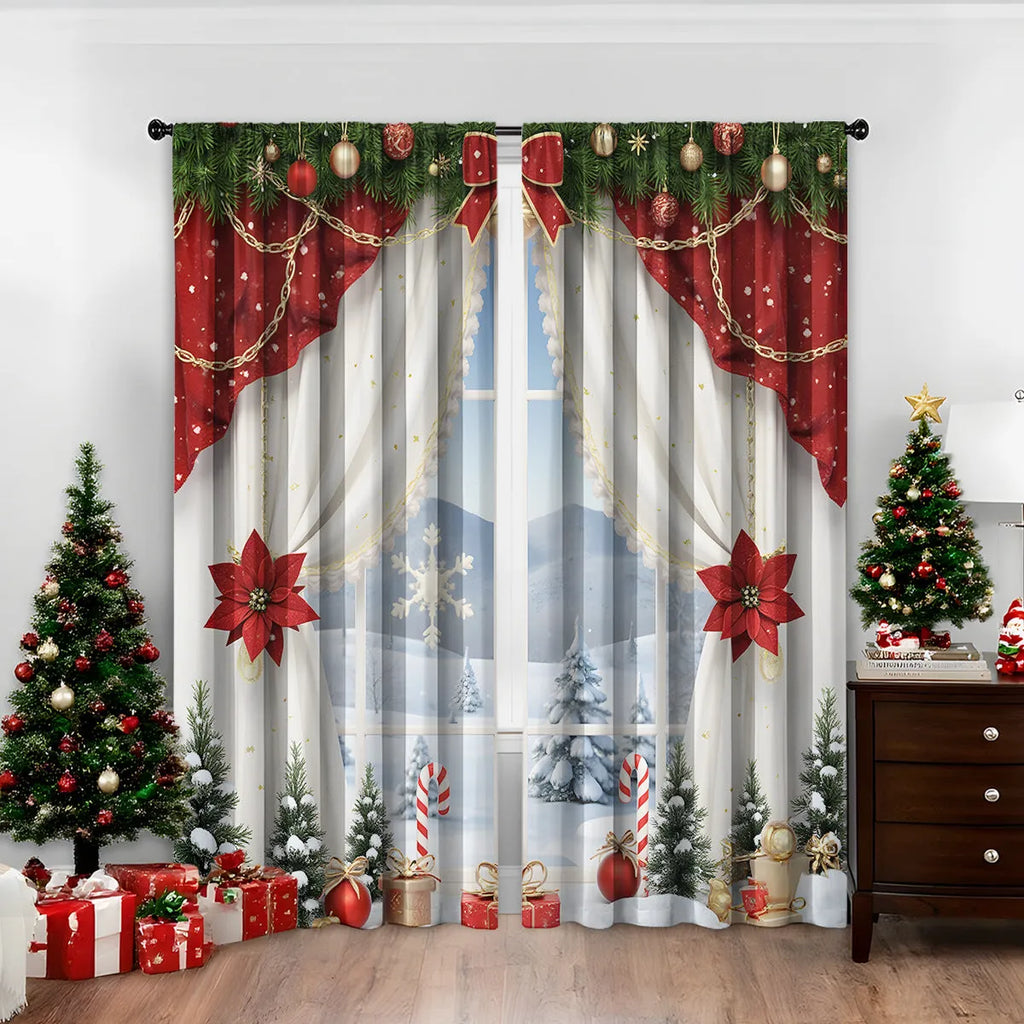 3D digitally printed Christmas curtains with European style patterns in polyester fabric