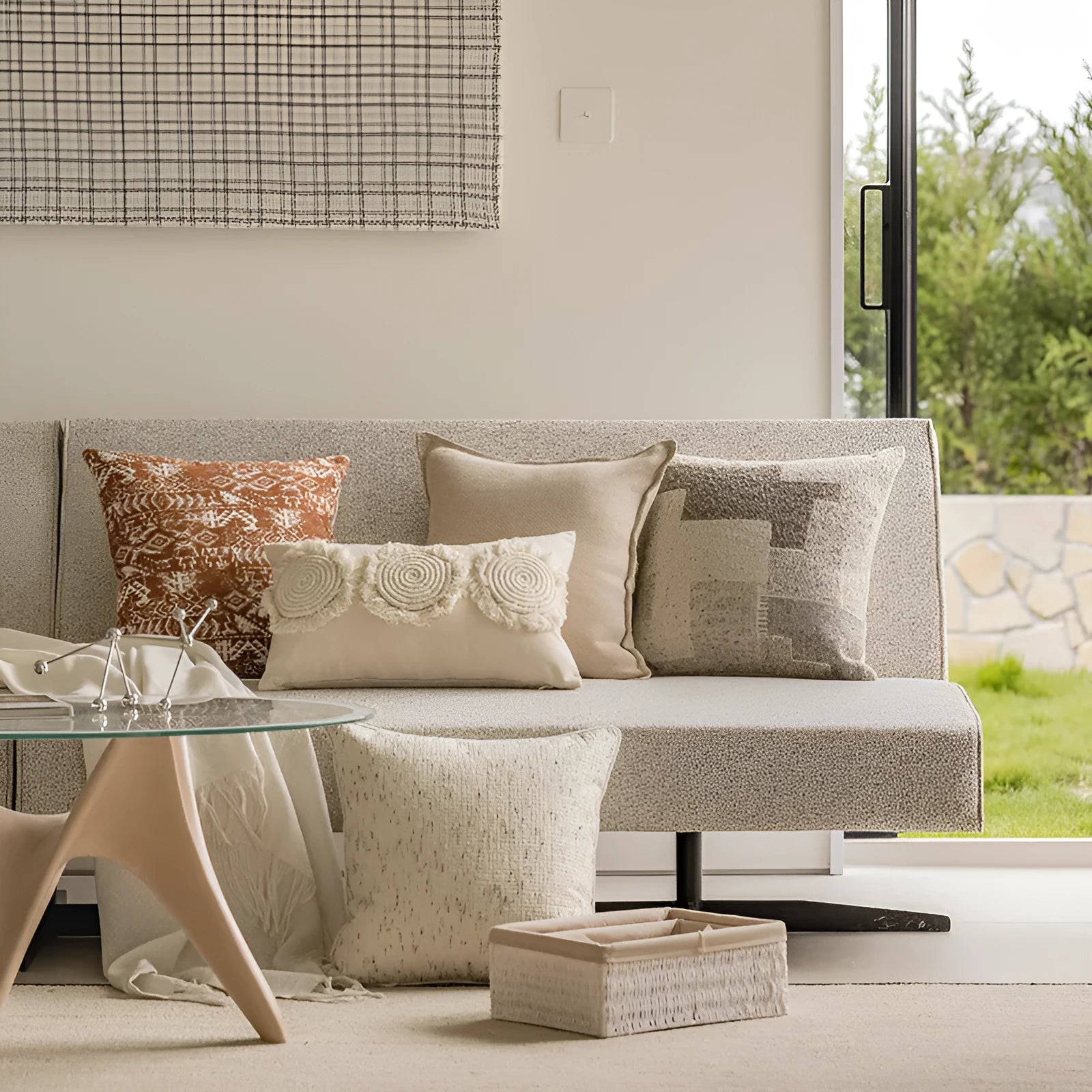 Solid colour square cushion cover with edge pressing detail, shown in Red Brown.