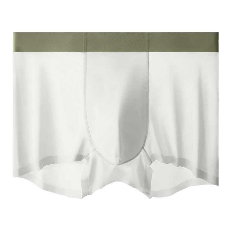 Ice silk men's cooling antibacterial shorts in bean green colour with seamless construction