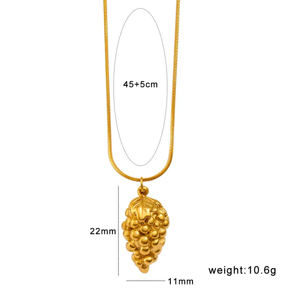 Stainless steel necklace with a detailed alloy fruit pendant charm.