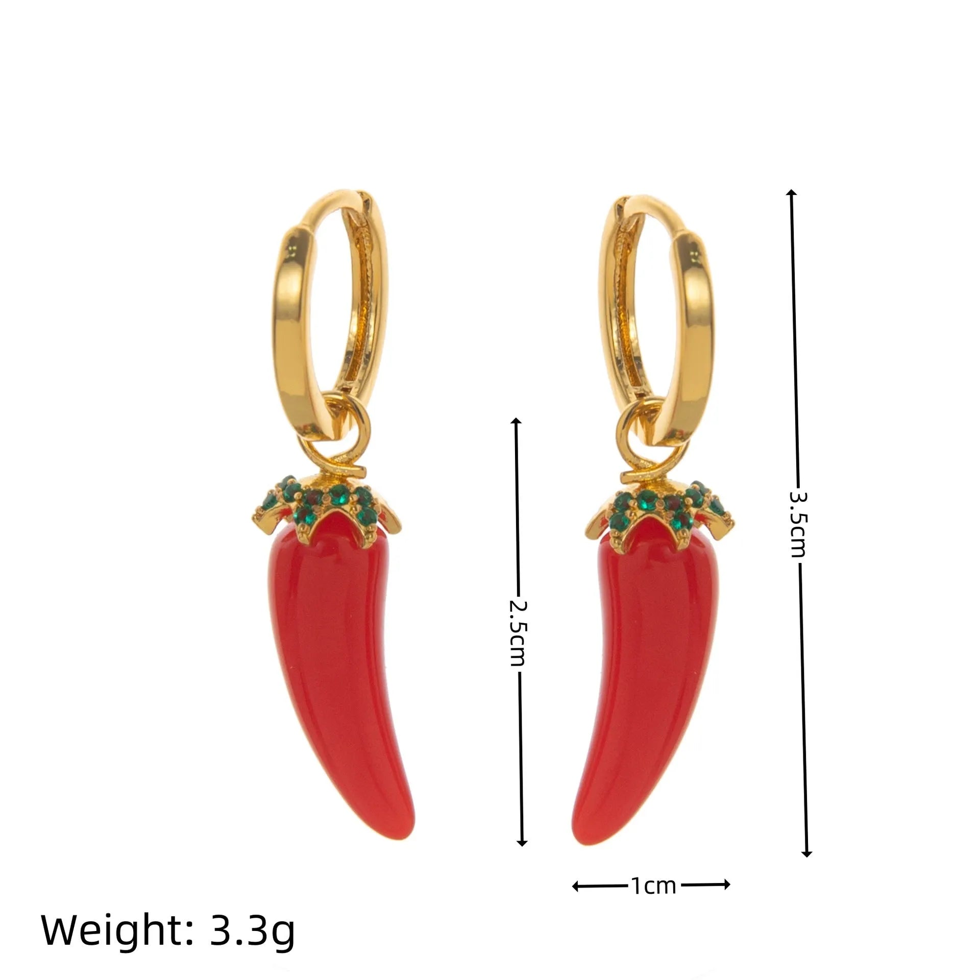 Gold plated copper earrings with colourful fruit and vegetable designs including carrot, lemon, and blueberry styles.