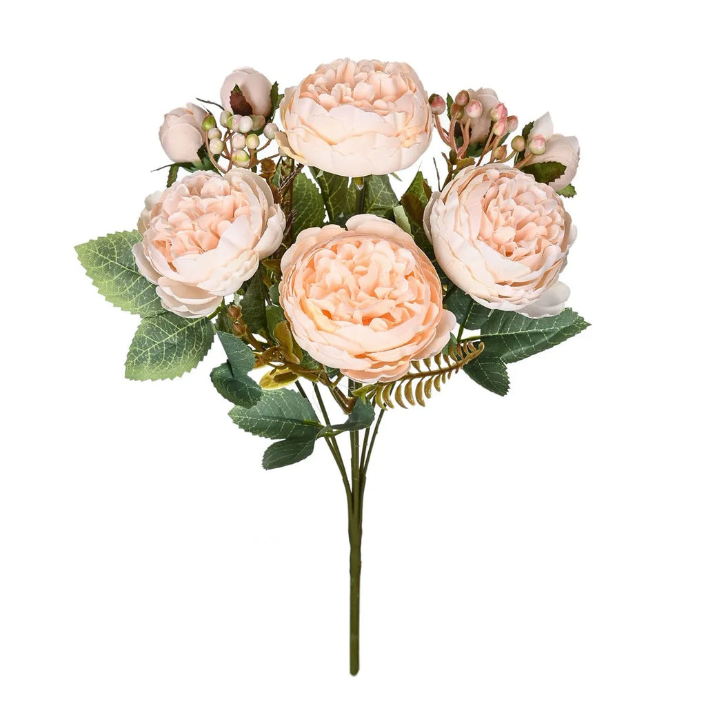 Artificial silk peony flower bouquet in a vase for home or wedding decoration