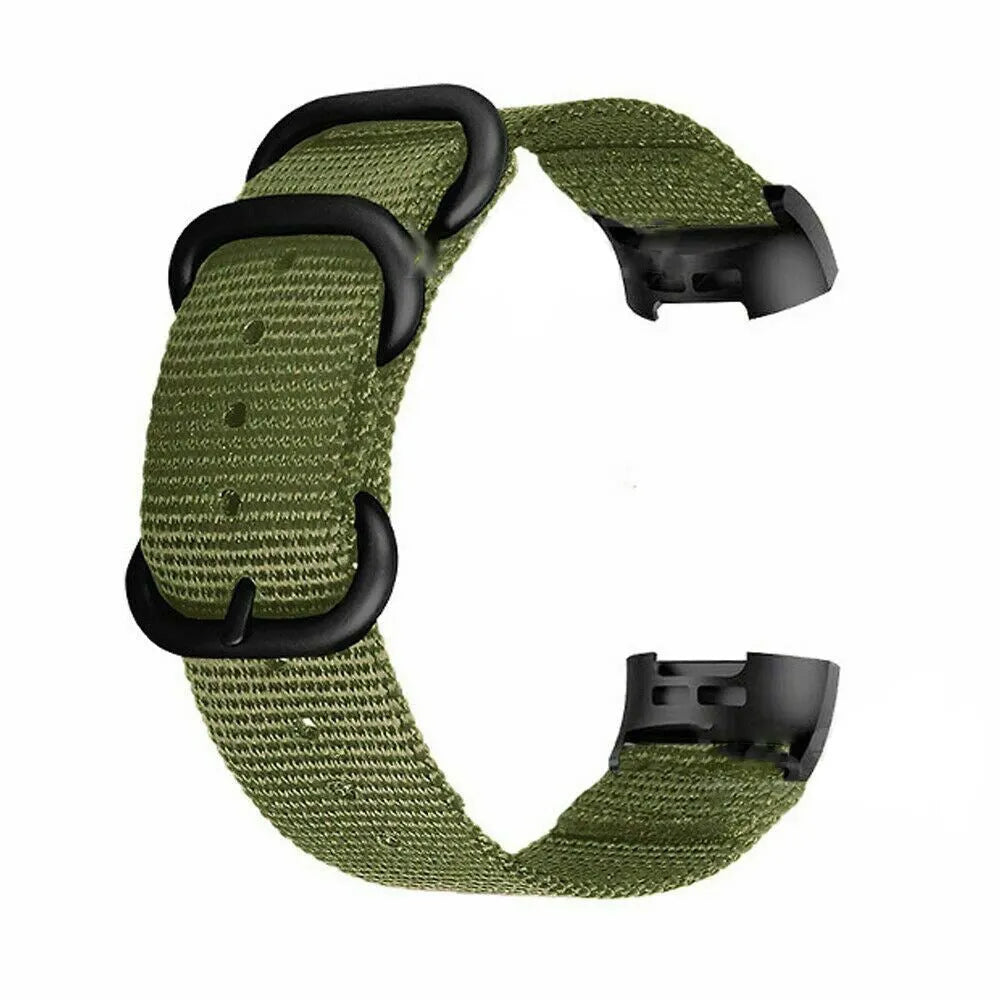 Nylon replacement strap with buckle for Fitbit Charge 2, 3, 4, and 5 fitness trackers.