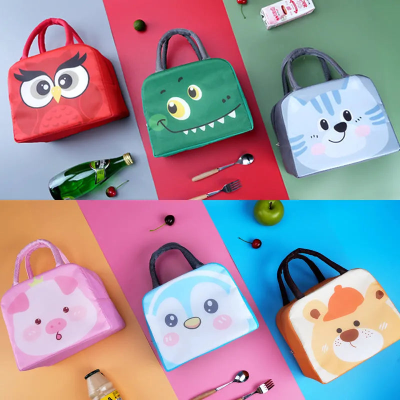 Children's insulated lunch box bag with cartoon character design and aluminium foil lining