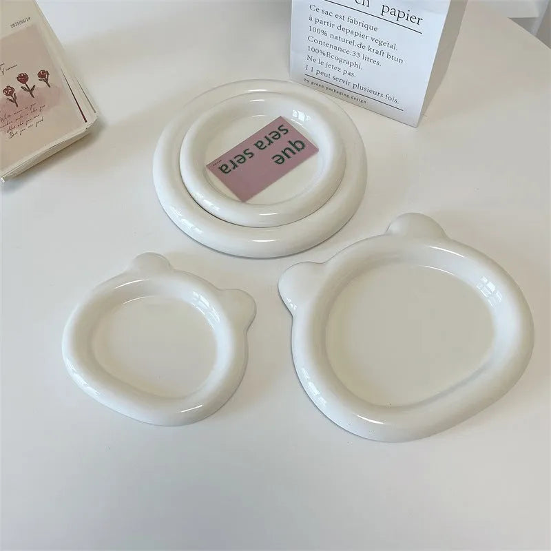 White ceramic plate with bear or doodle design in 15cm or 20cm round size