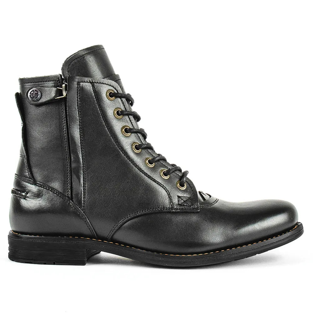 Men's two-tone leather boots with side zip closure and low 1-3cm heel