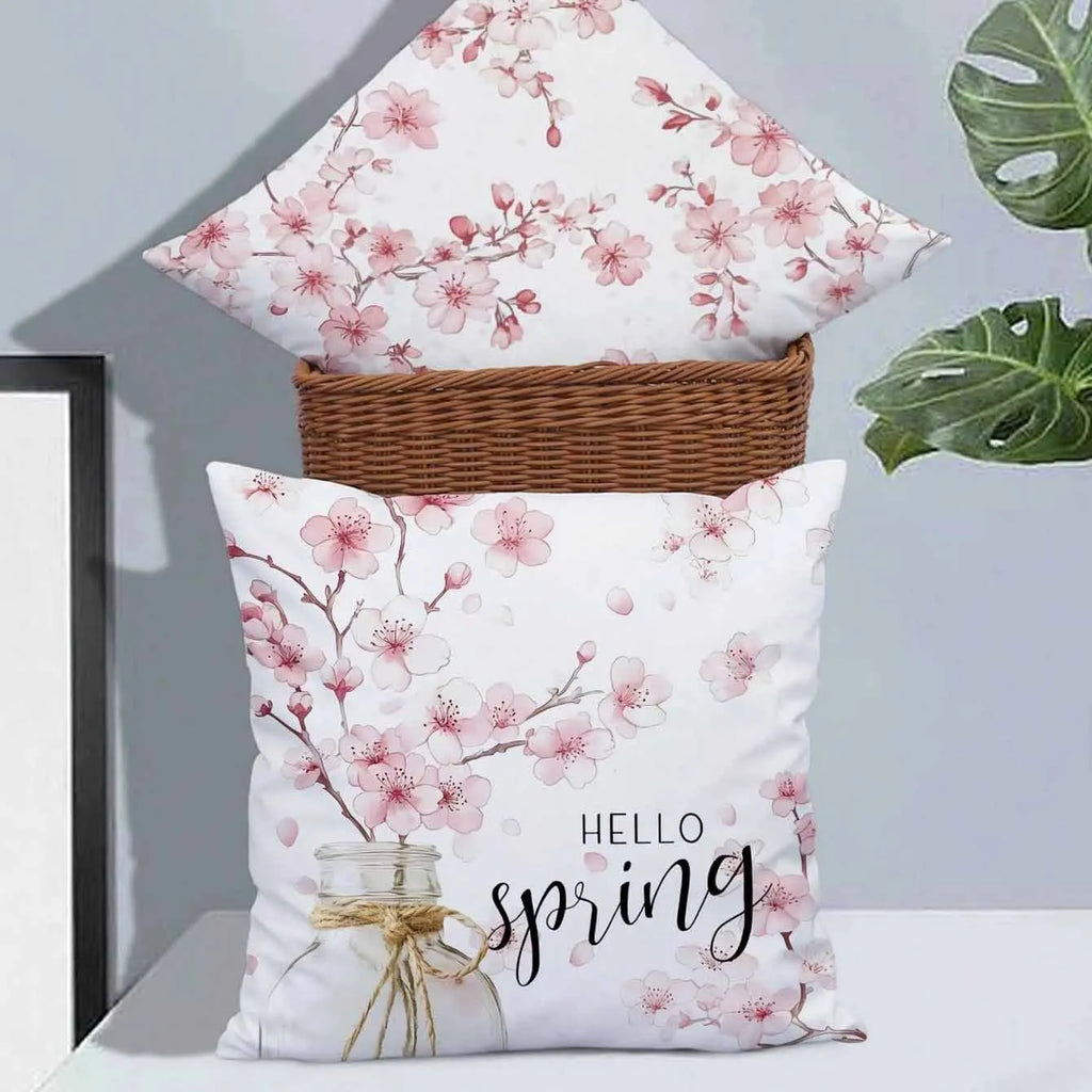 45cm square short velvet cushion cover with cherry blossom and letter design in four colour options