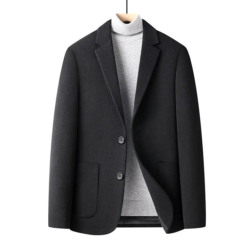 Men's slim fit grey wool suit jacket for autumn winter wear.