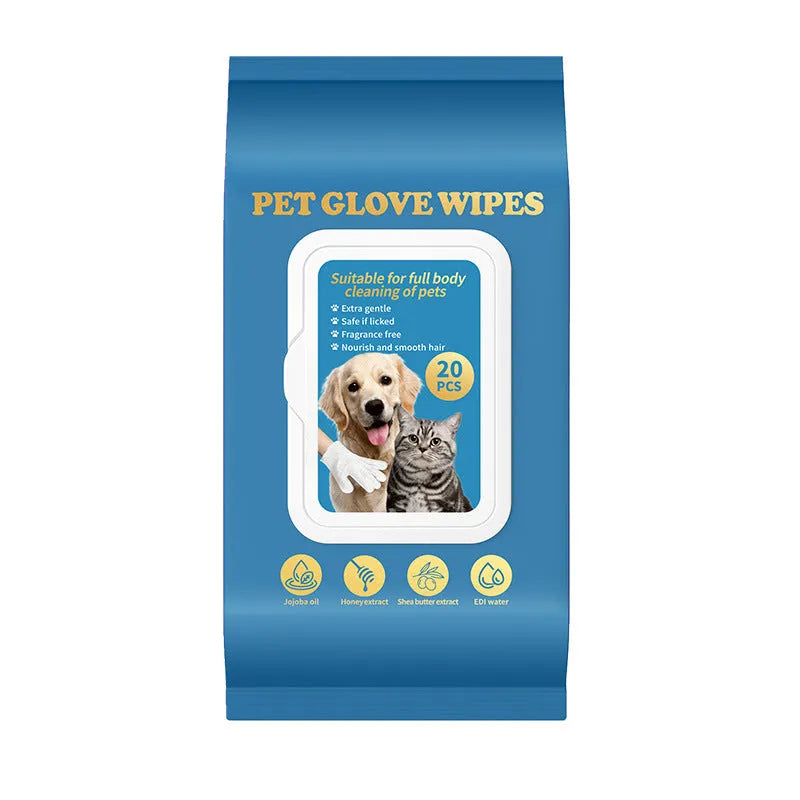 Pack of disposable pet gloves for cat bathing and cleaning supplies showing 20 pieces per pack