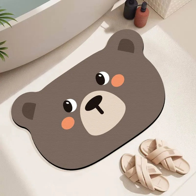 Cartoon animal diatom oil absorbent non-slip bathroom mat in alien shape.