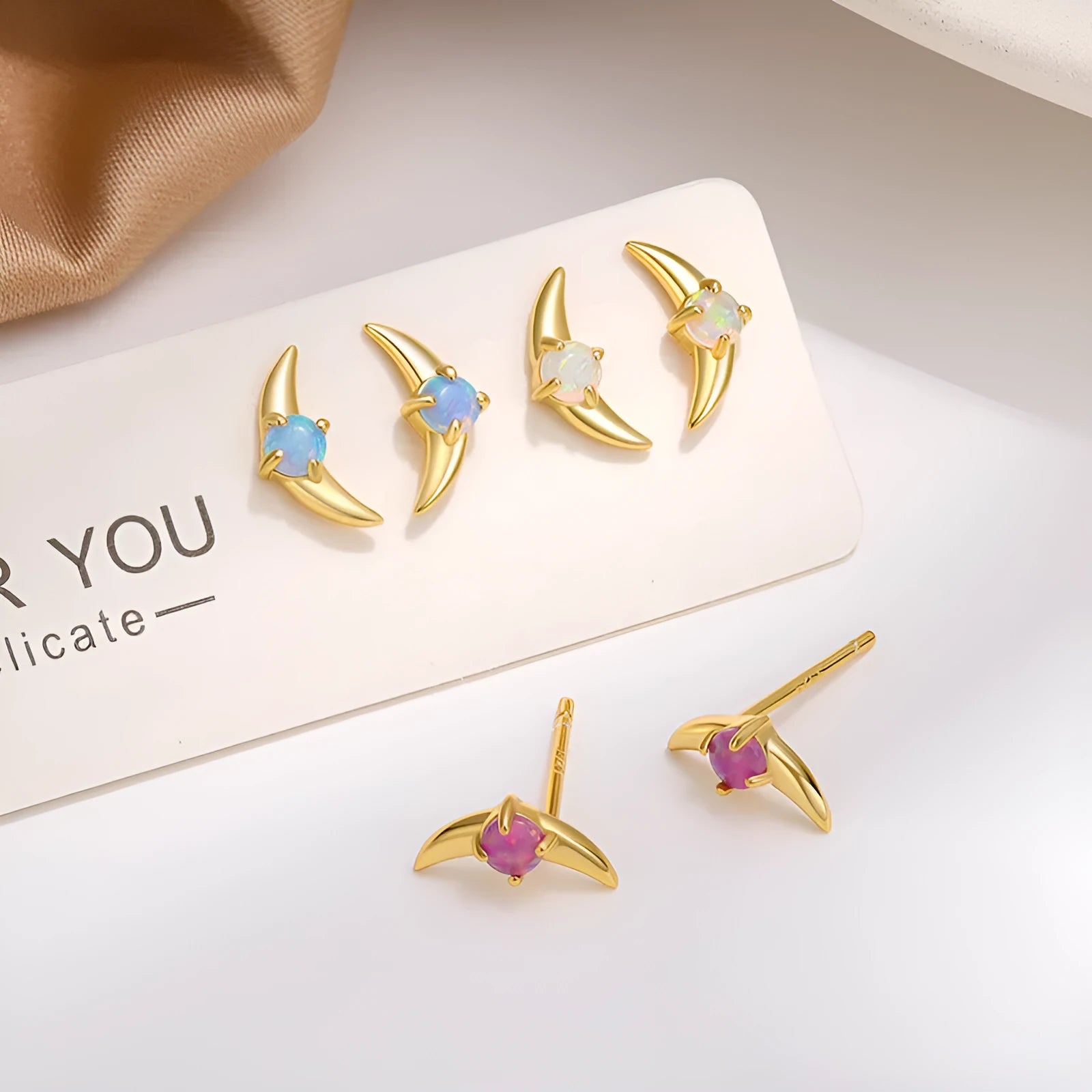 Geometric women's earrings in 925 silver with stone accents and electroplated finish