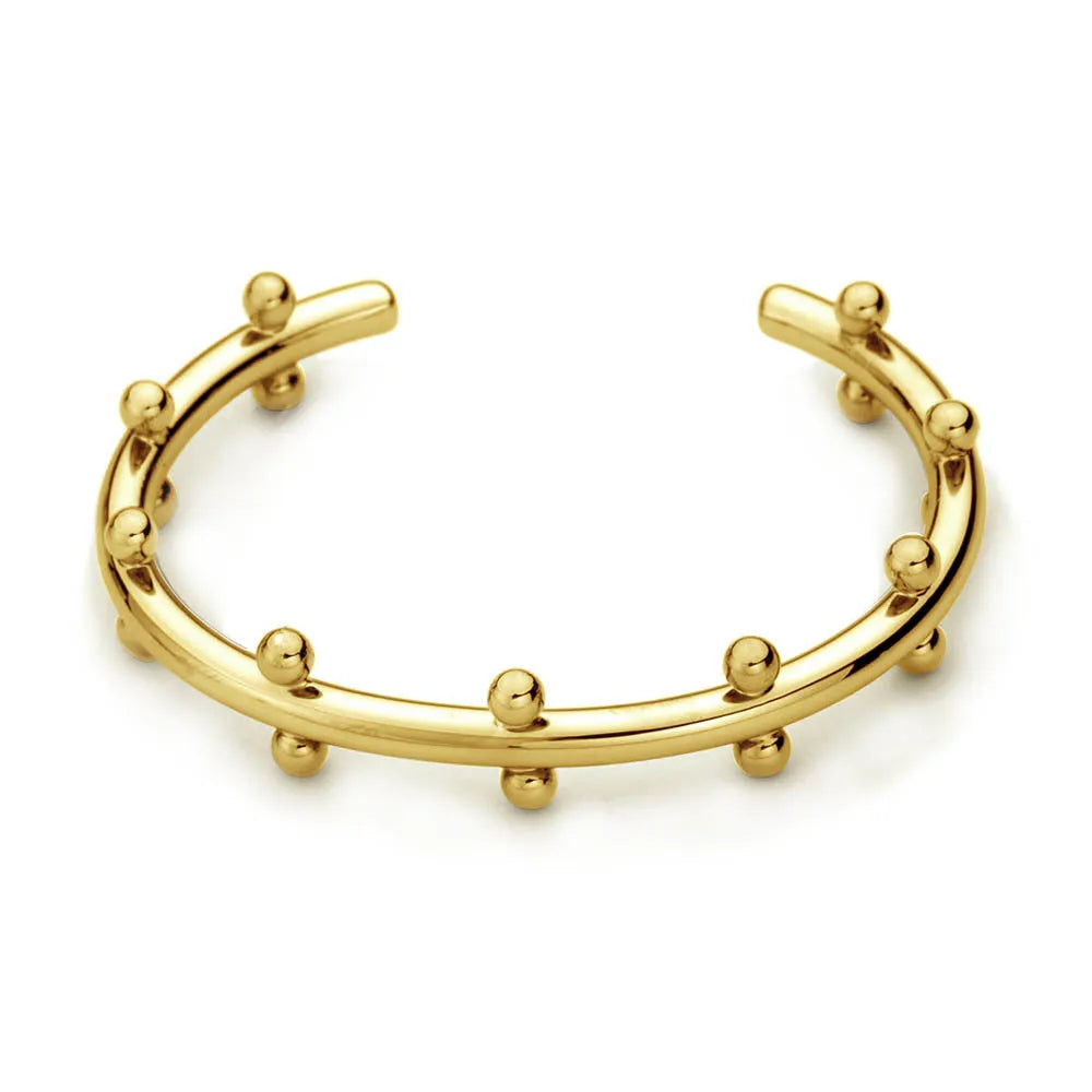 Stainless steel rivet texture C-shaped bean beads personality bracelet with alloy bracelet in gold, steel or steel gold finishes