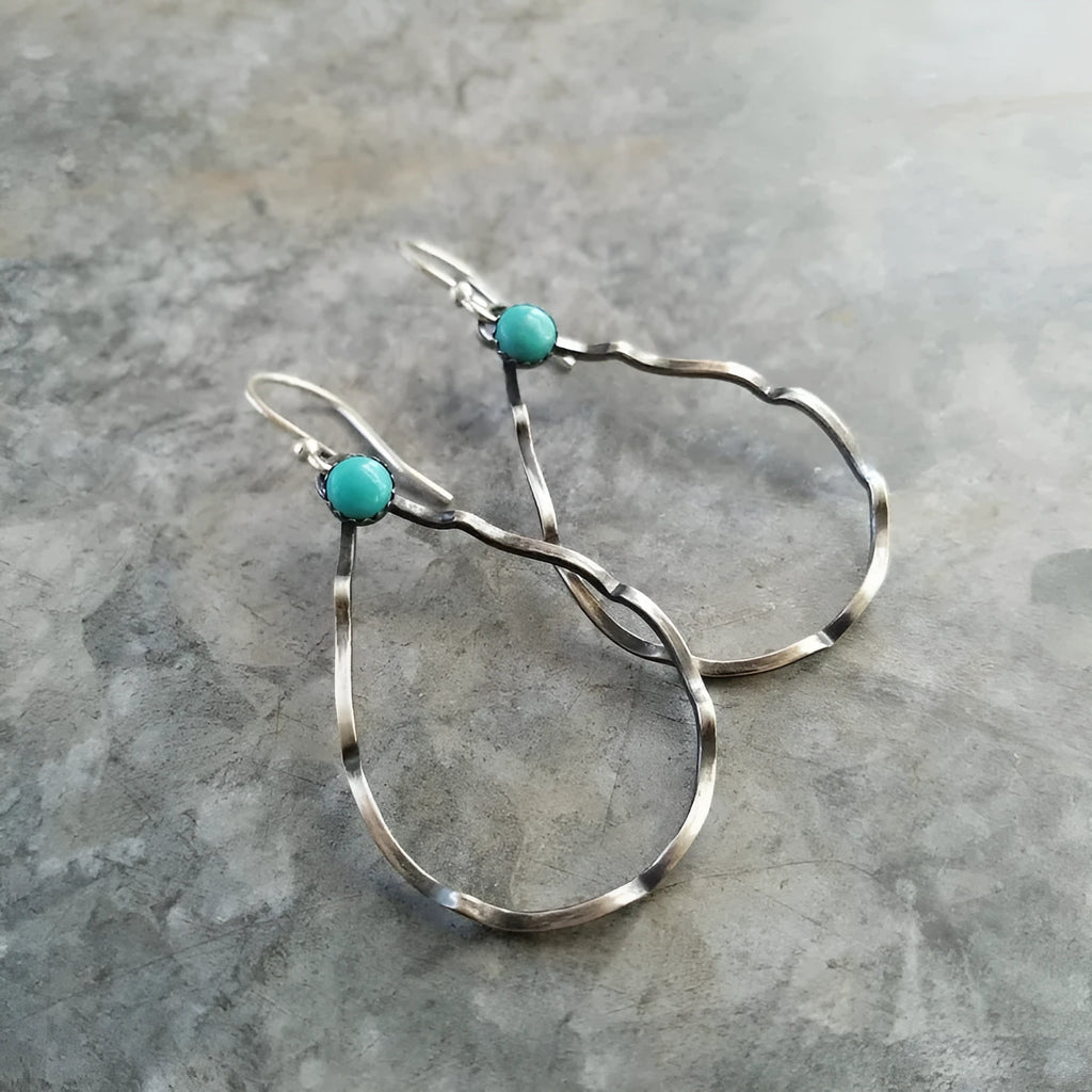 Antique silver geometric circle drop earrings with bohemian vintage style