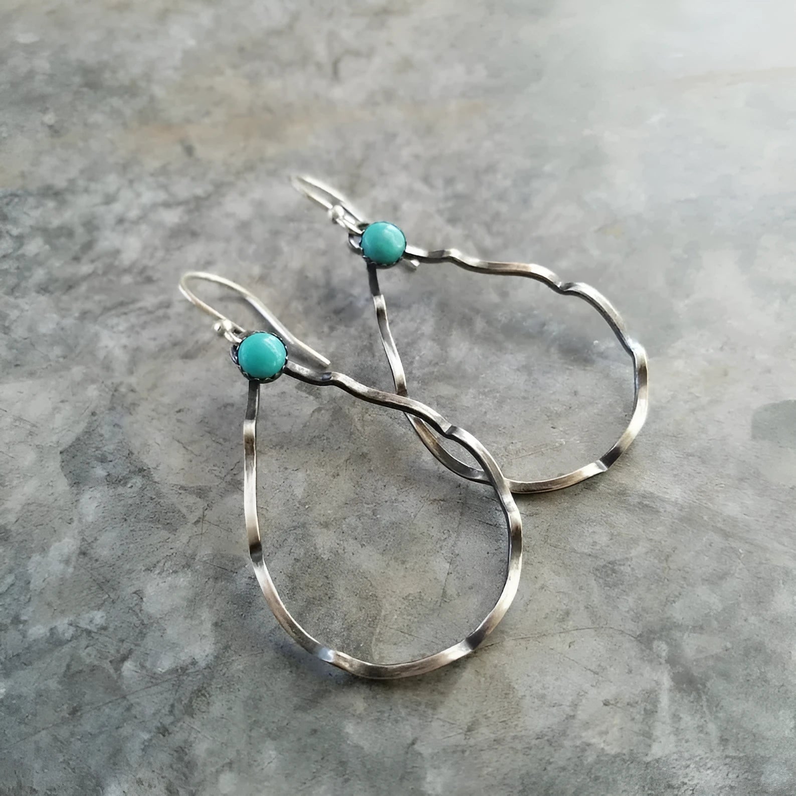 Antique silver geometric circle drop earrings with bohemian vintage style