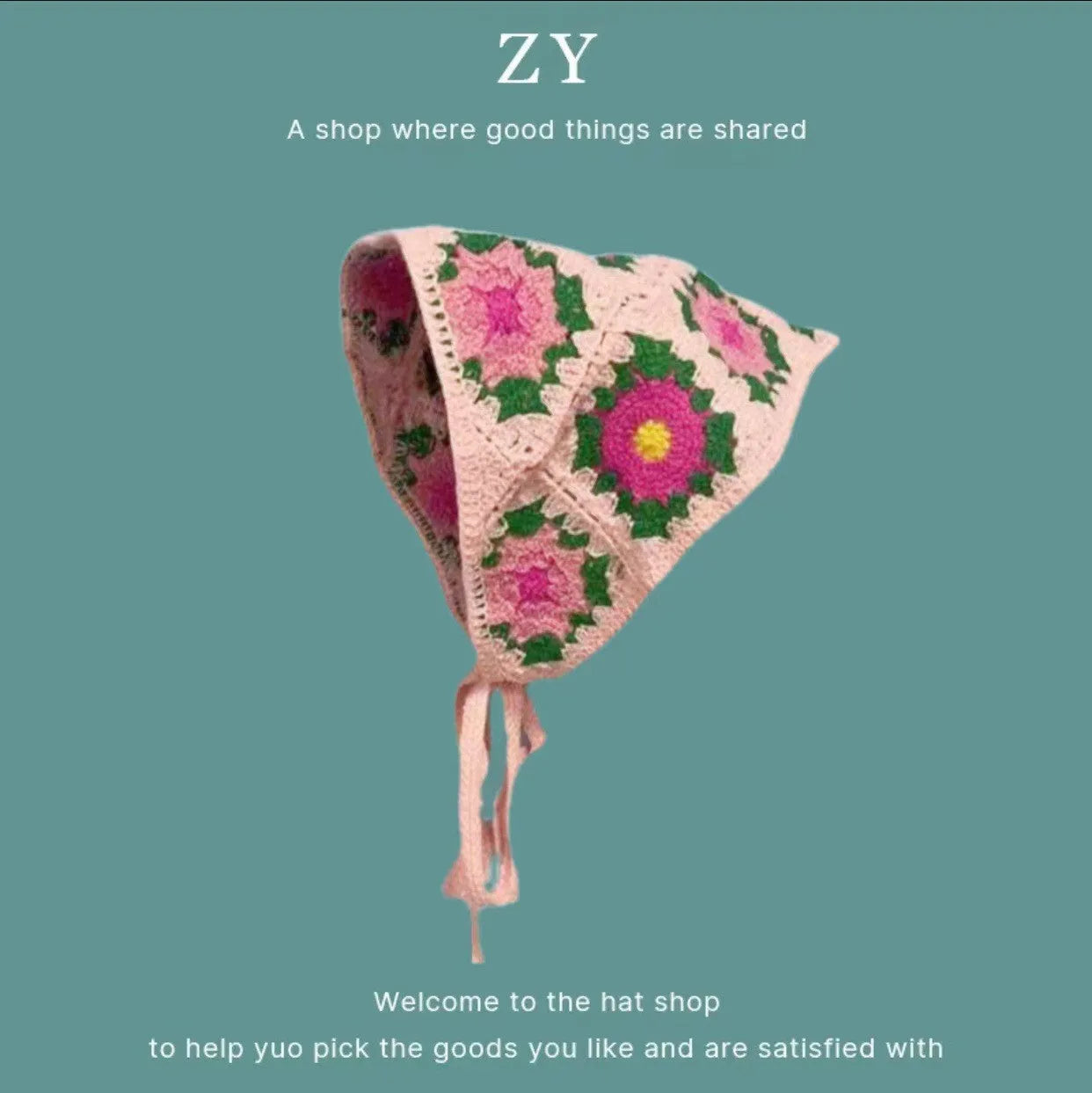 Women's cotton triangular headscarf with floral pattern in retro style for autumn winter wear