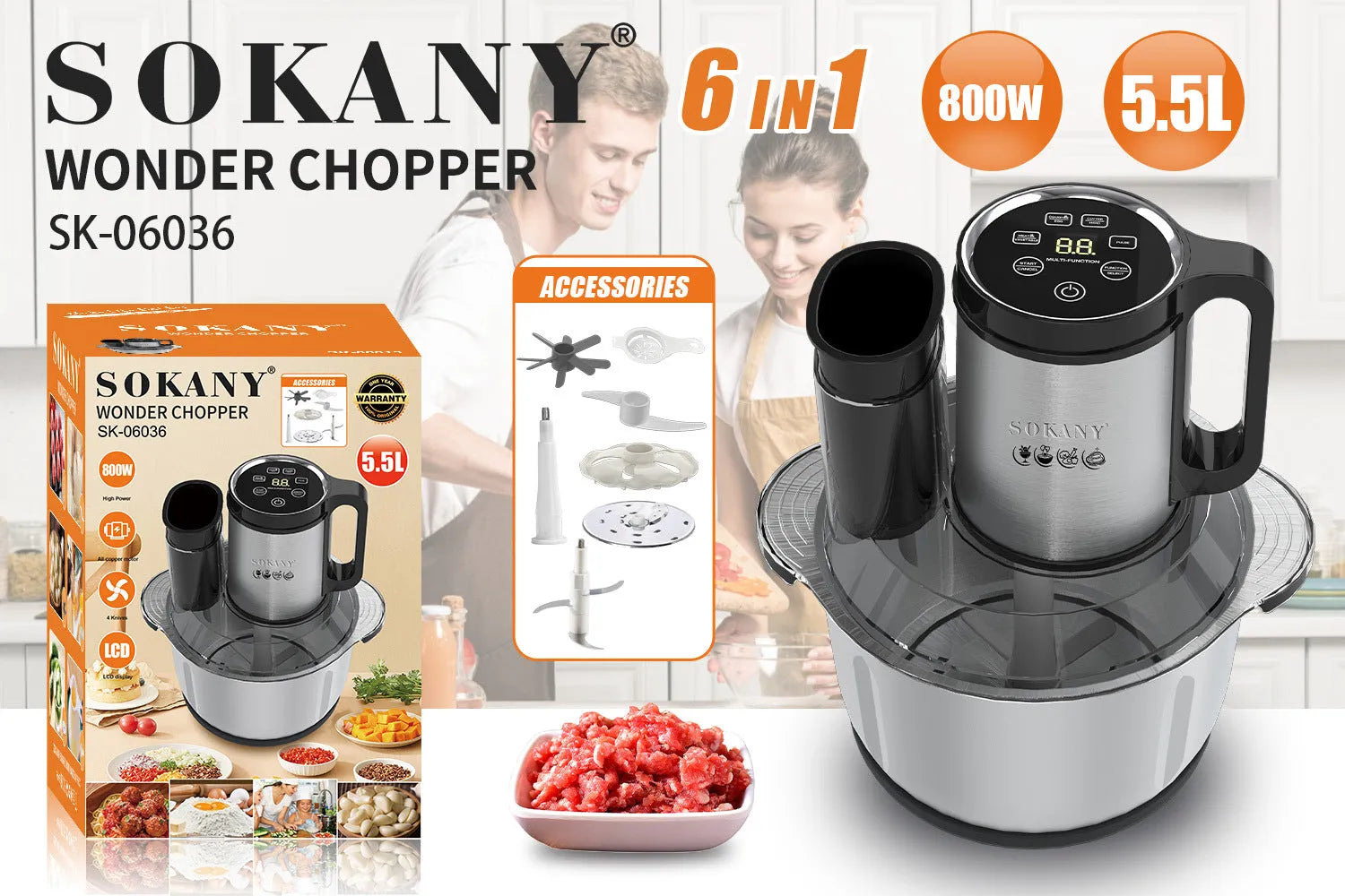 Stainless steel meat grinder and vegetable cutting machine with semi-automatic operation