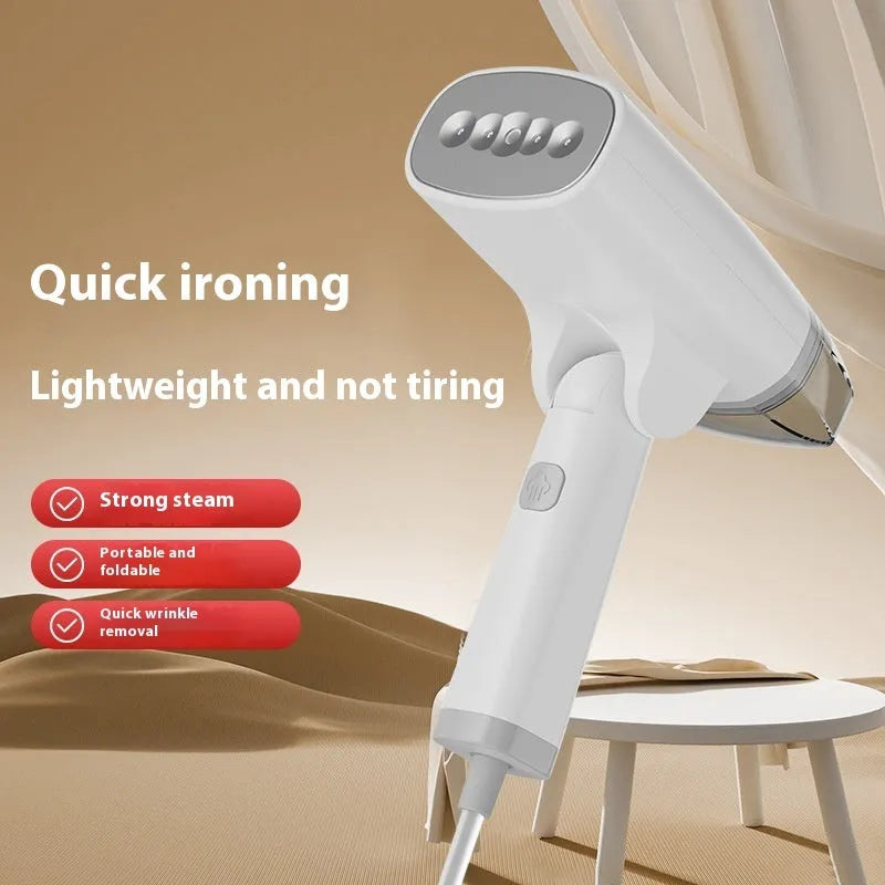 Handheld garment steamer in blue or white with compact design and mechanical controls