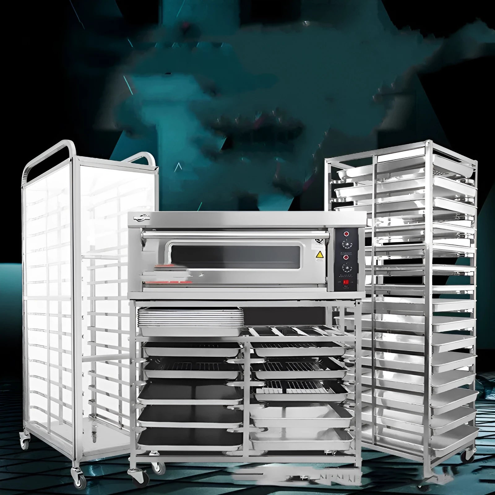 Stainless steel six-layer baking tray rack with lock feature for 40x60cm commercial trays