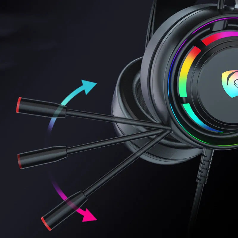 Black wired computer gaming headphones with microphone and over-ear design