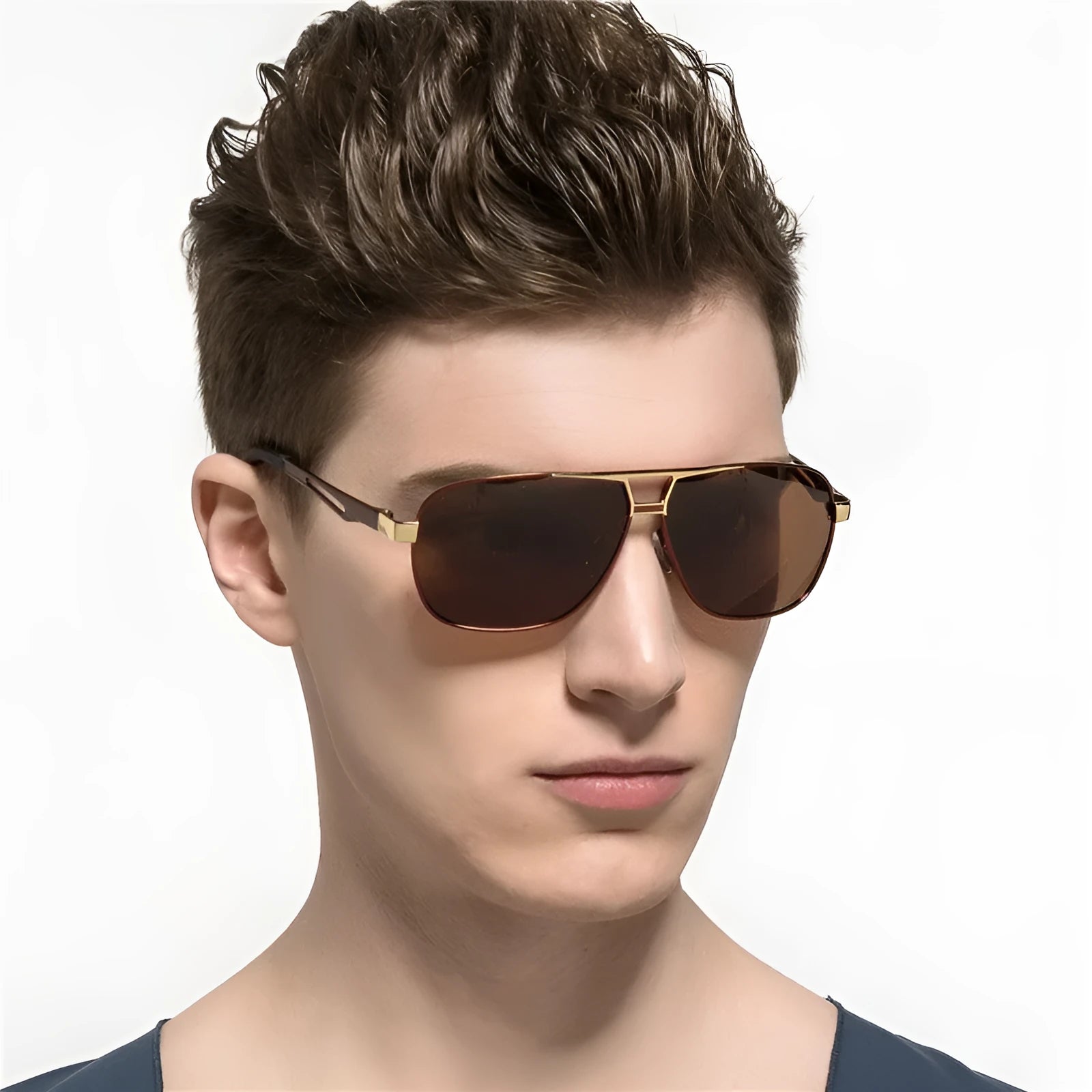 Men's orange red polarised aviator sunglasses with a metal frame
