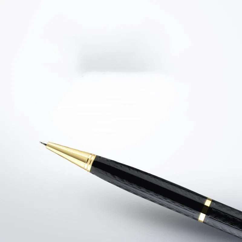 Black pen shaped audio recorder with zinc alloy shell measuring 140mm length