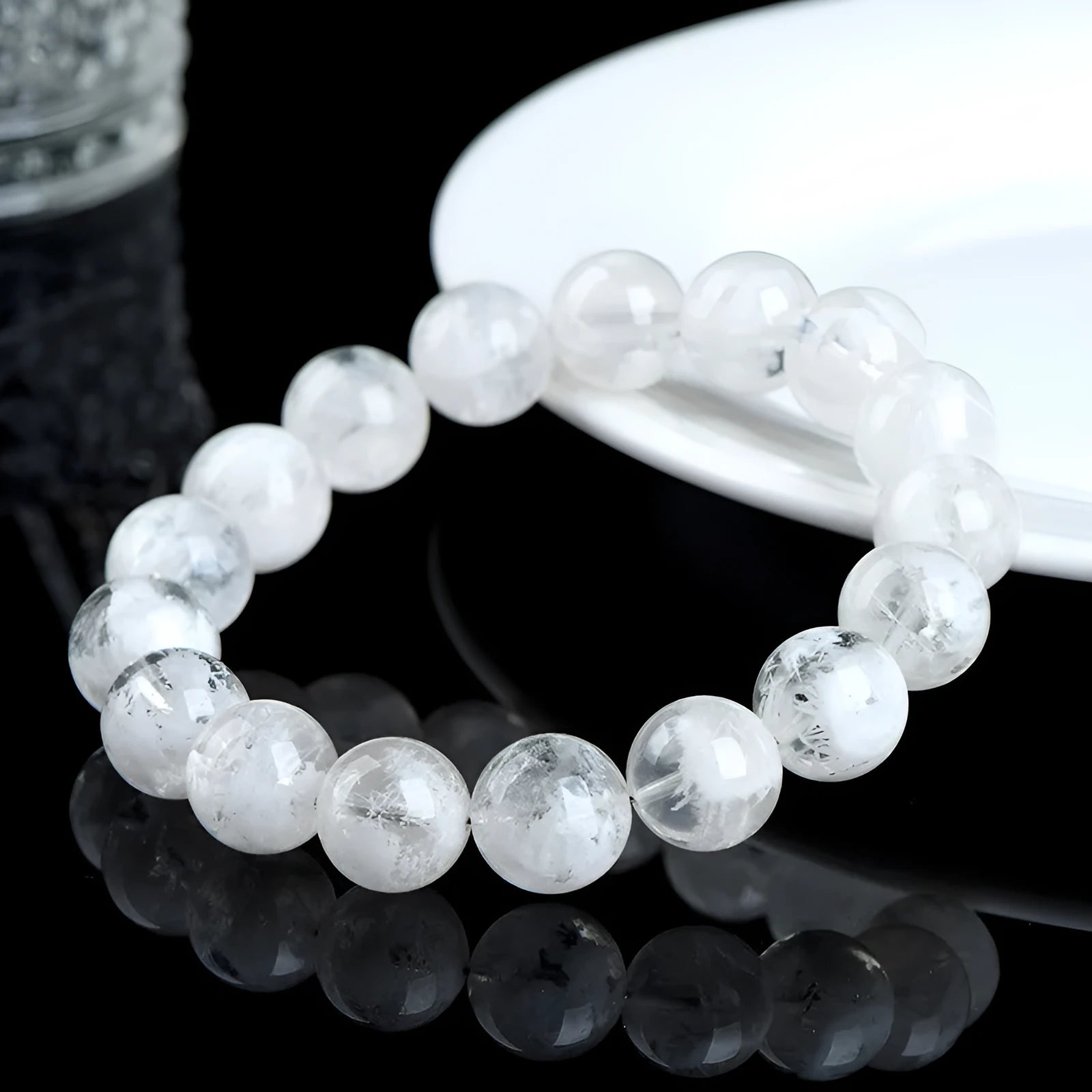 Natural blizzard snowflake round crystal bead women's bracelet with Ruyi and Xiangyun design.
