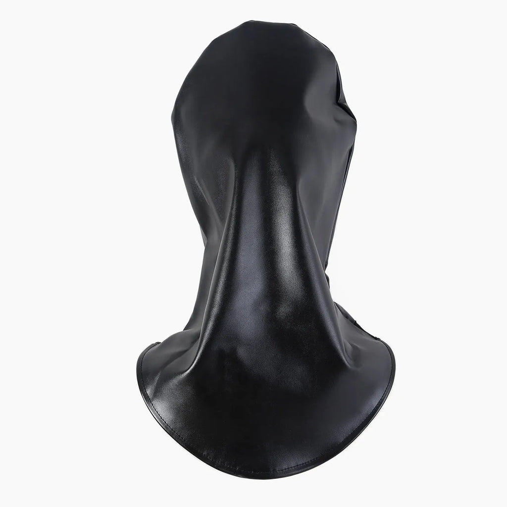 Black leather BDSM mask with adjustable straps for bondage training
