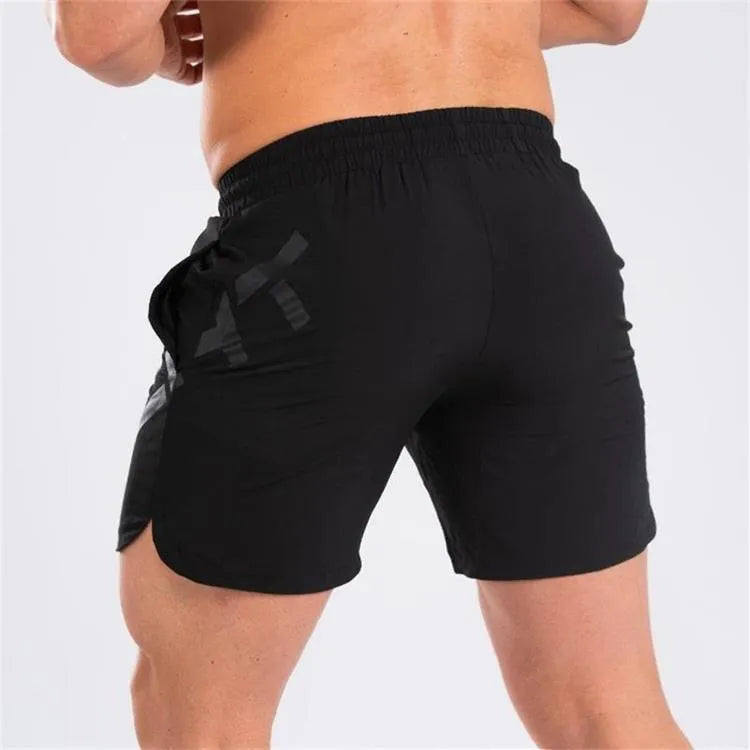 Men's elastic thin training running shorts in knee-length design with quick-drying nylon blend fabric