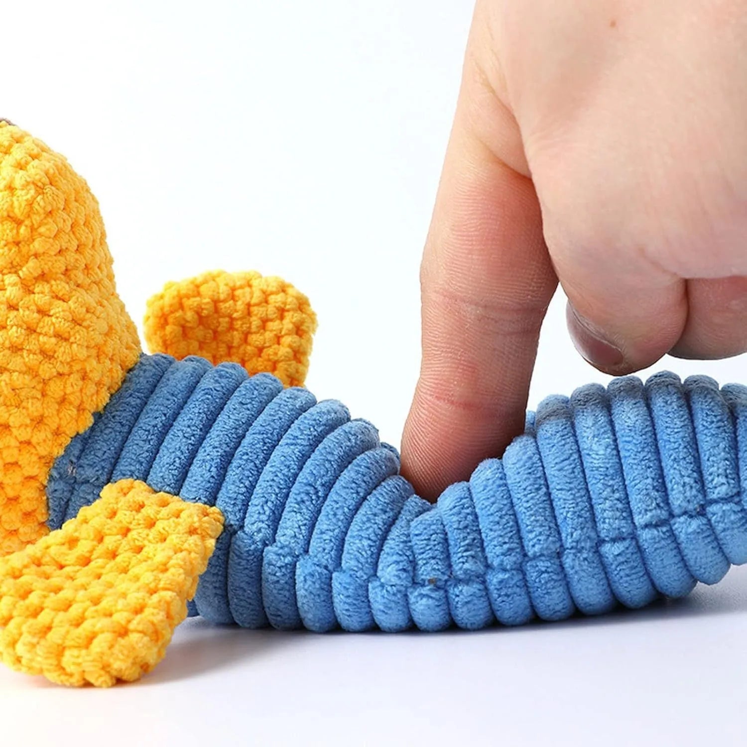 Squeaky plush dog chew toy in animal shape for dental cleaning, 19cm long
