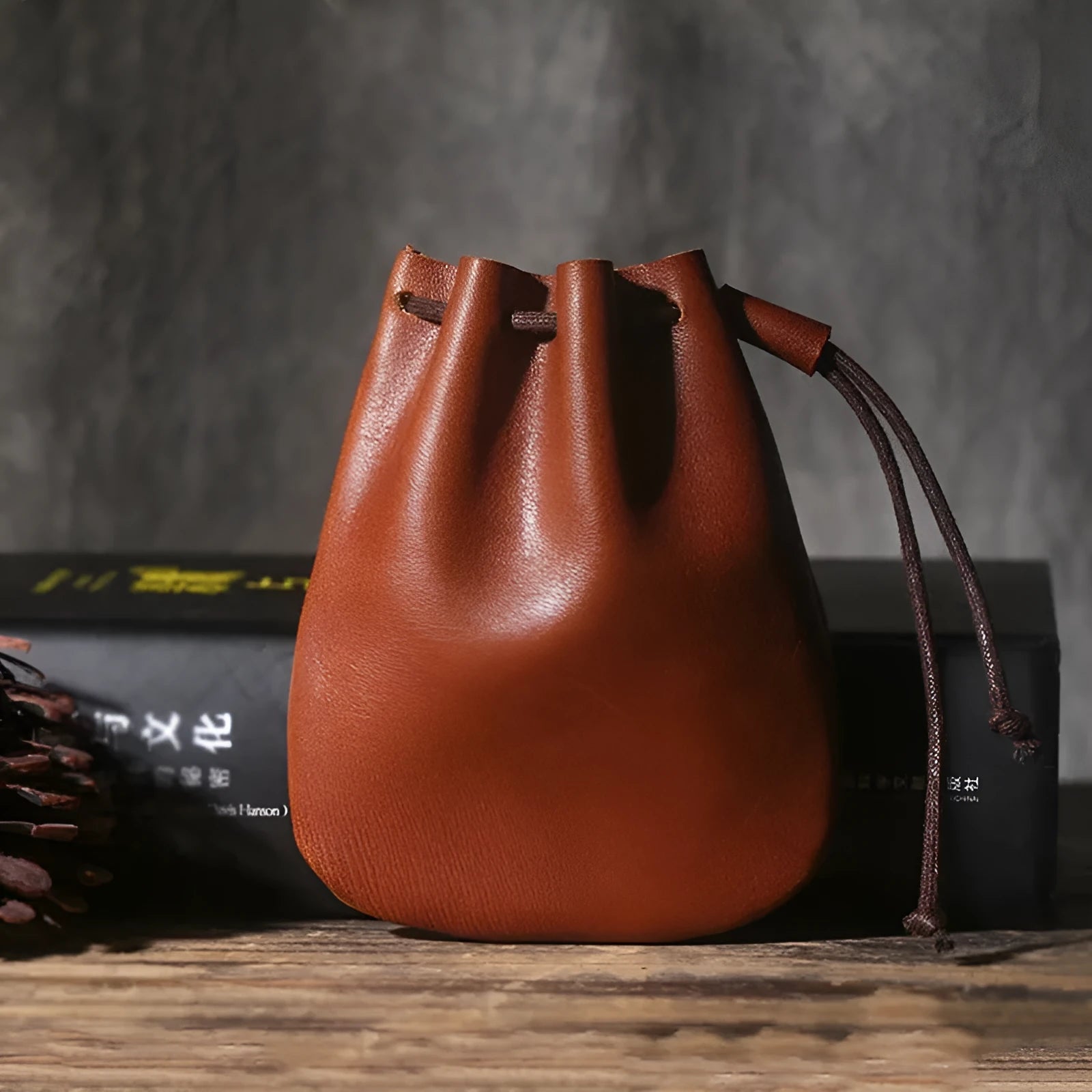 Genuine cowhide leather drawstring bundle wallet in European and American retro style