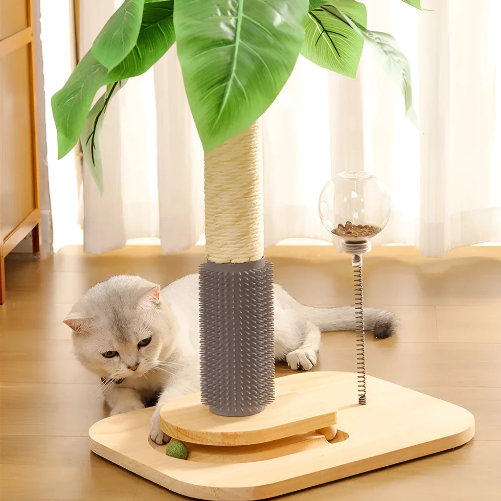 Vertical wooden cat scratching post in Canna colour with a standalone pole design.