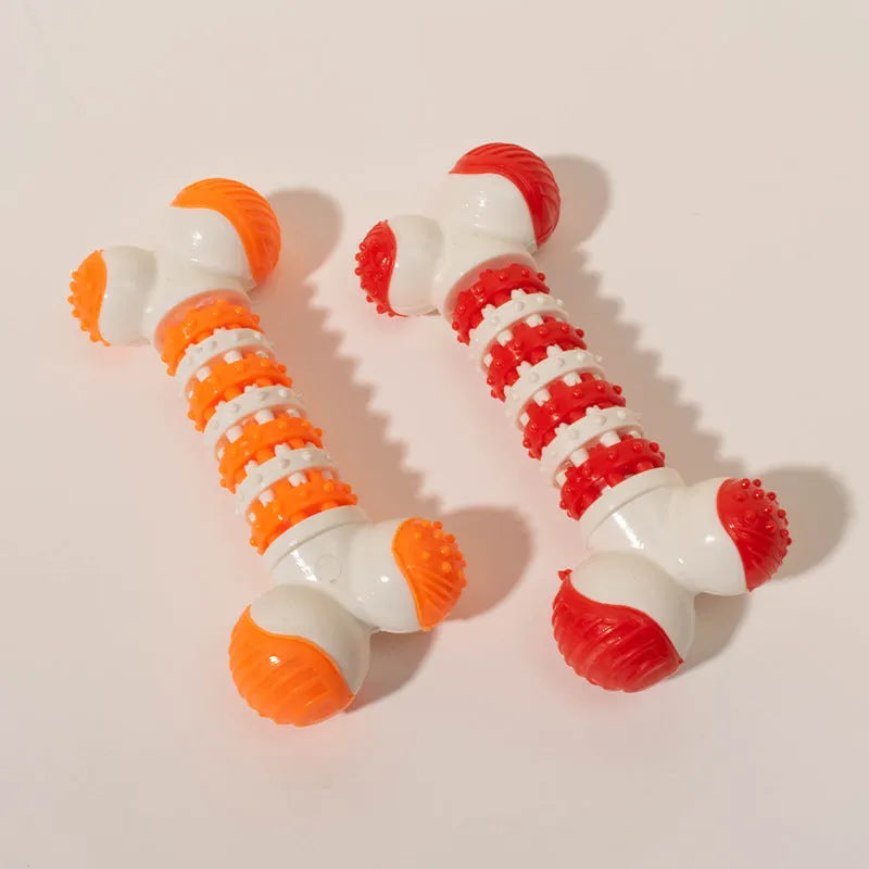 Blue bone-shaped rubber dog toy for small breeds with a treat holder in the centre