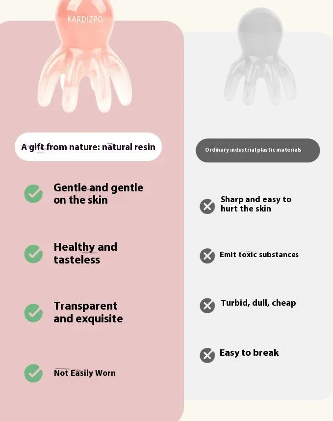 Pink octopus-shaped natural resin massage comb for facial periocular meridian acupressure