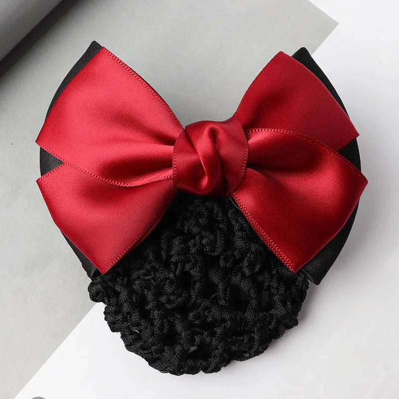 Professional two-bow mesh hair clip for female workers in various colours.