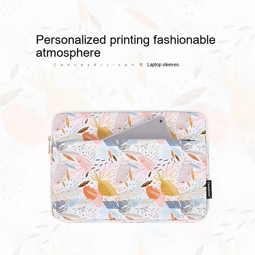 White waterproof PU leather laptop sleeve for 11 to 15 inch computers on a table.