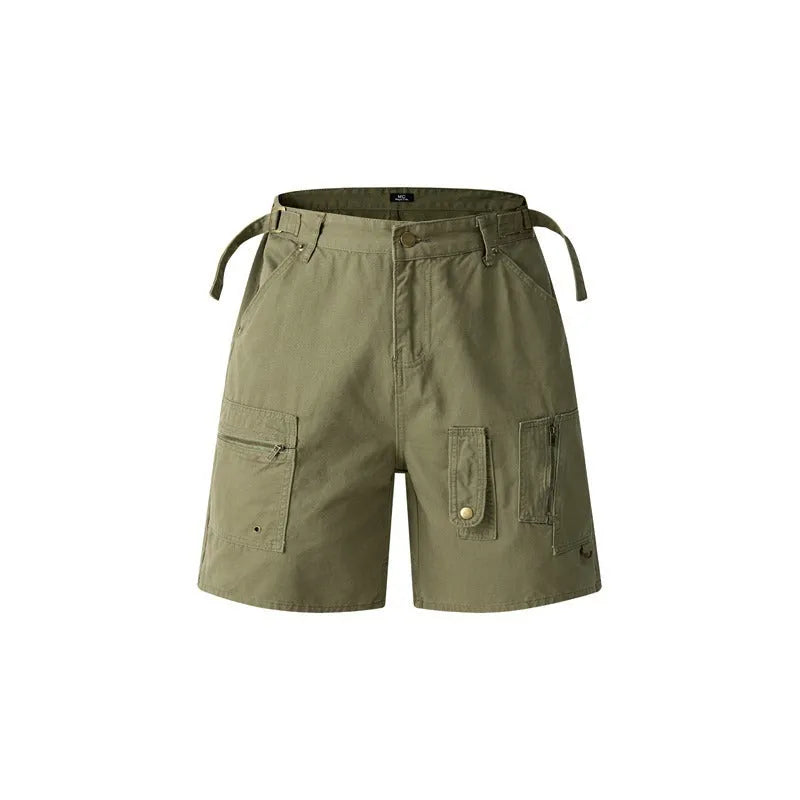 Retro washed cotton workwear shorts in loose fit with elastic waistband, shown in grey colour