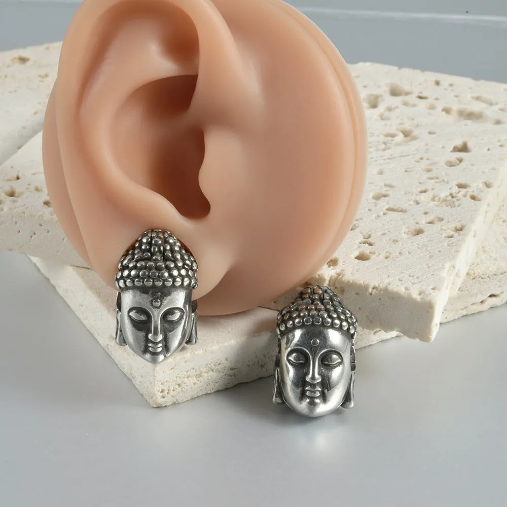 Stainless steel hollow geometric skull Buddha earrings for auricle piercing in electroplated colours