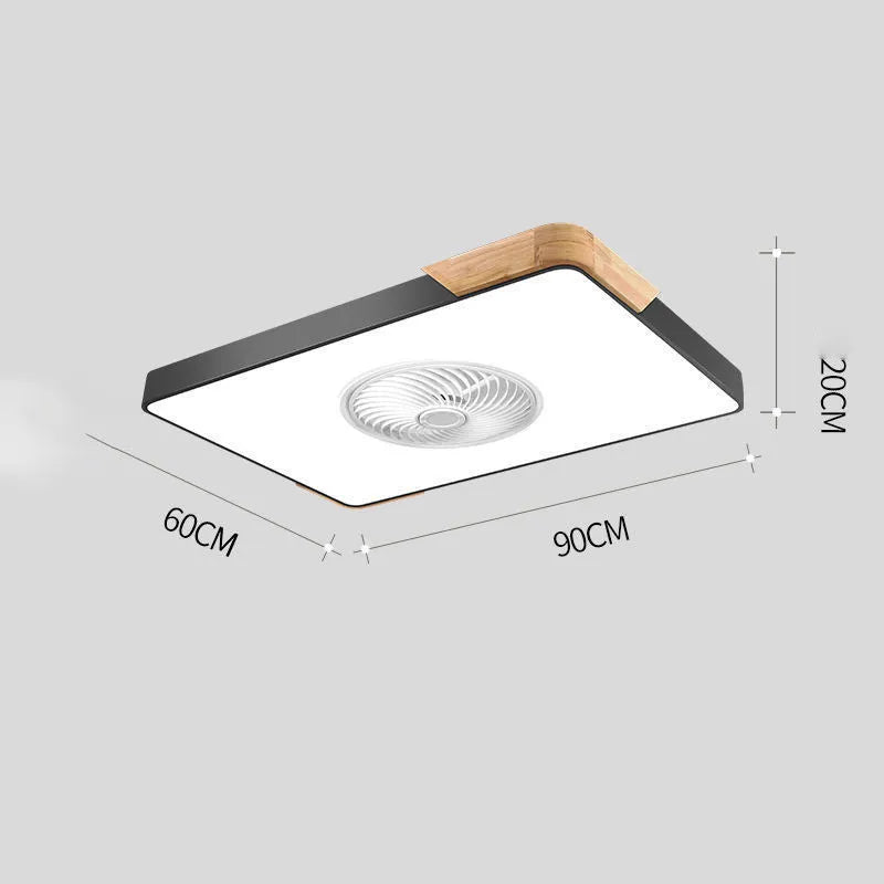 Nordic solid wood fan lamp with PVC shade in rectangular round or square shapes for living room