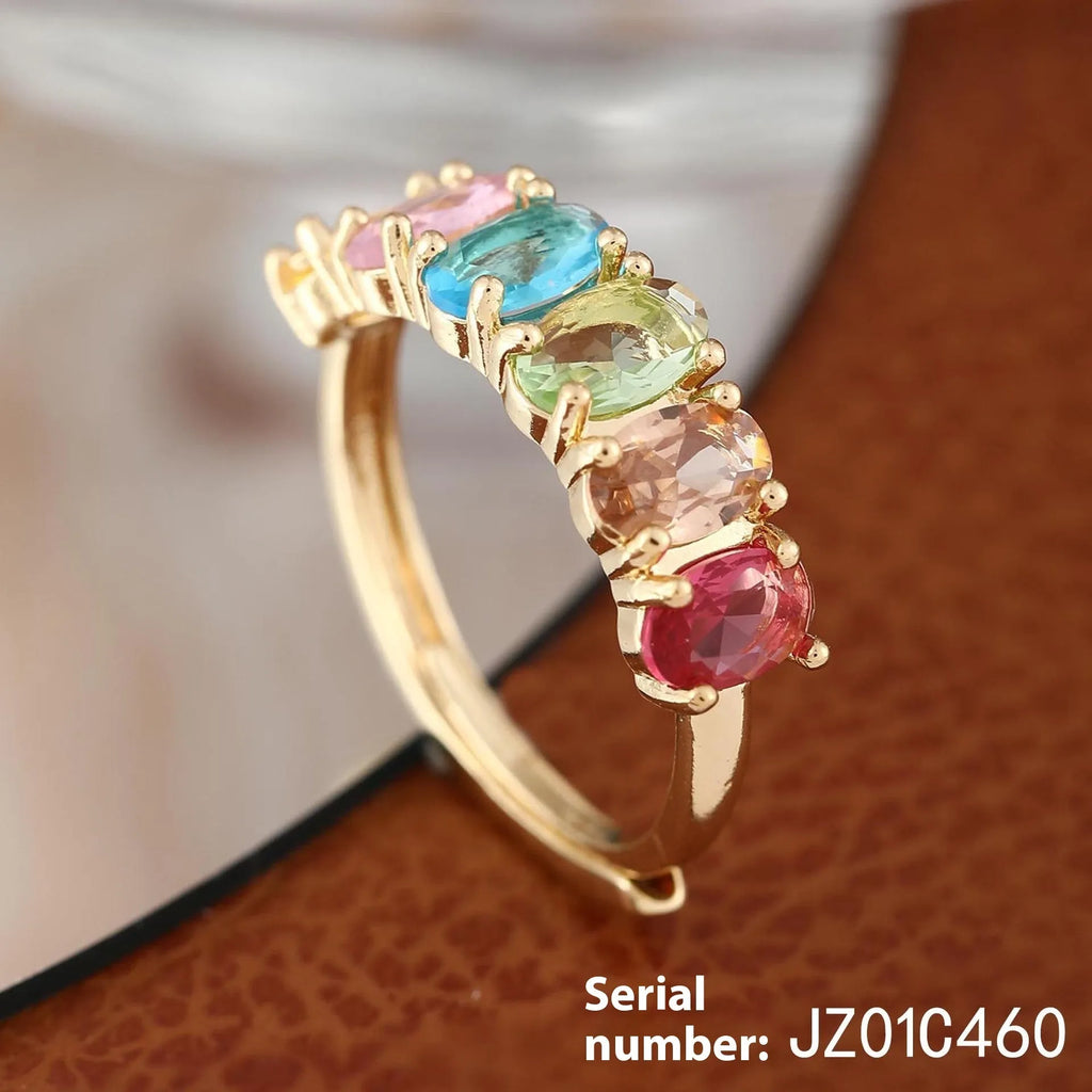 Adjustable women's copper zircon ring with gold electroplated finish in retro style