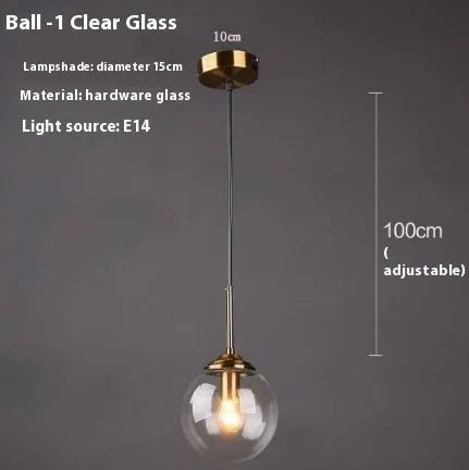 Nordic style round ball glass chandelier with multiple colour options for living room or dining room