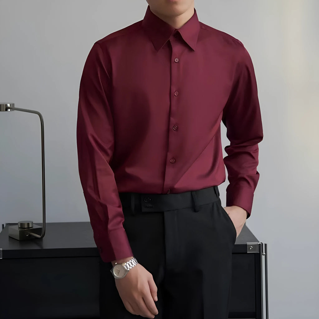 Men's black long sleeve Korean style shirt with cardigan design for autumn casual wear