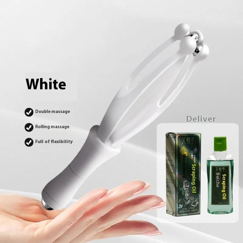 Blue and white finger massager with steel ball rollers for hand and joint tension relief