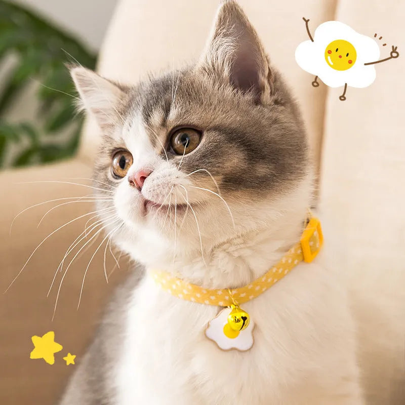 Adjustable cat collar with bell pendant and bow tie accessory for small pets