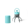 Blue portable claw dog pooper scooper with integrated garbage bag dispenser for outdoor pet waste cleanup
