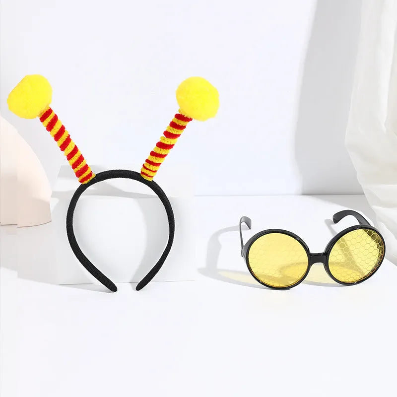Yellow and black bee costume headband and glasses set for fancy dress parties