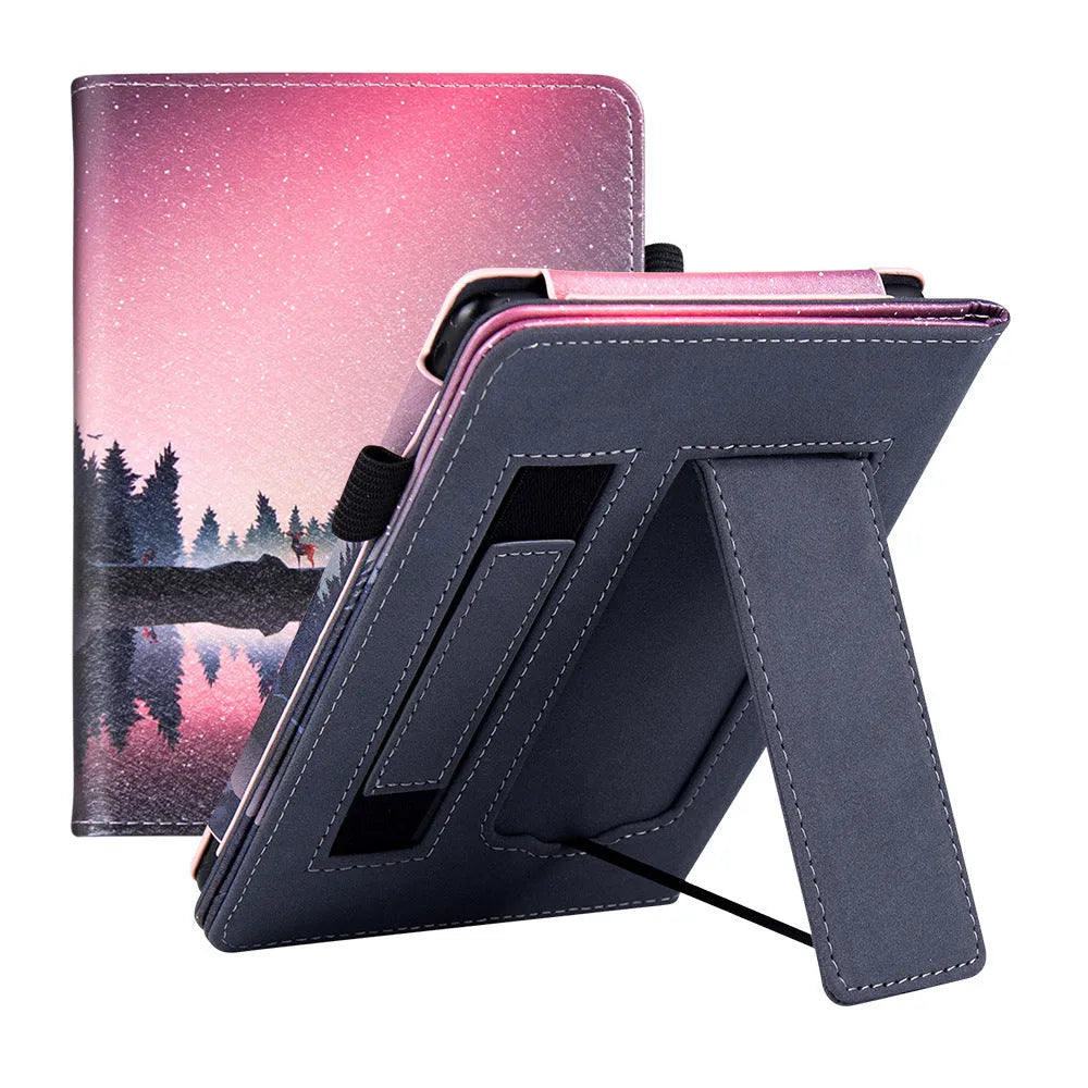 Kindle Paperwhite 11 leather case with wrist bracket showing calf leather exterior
